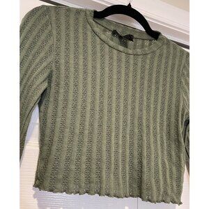 Vtg Y2K Forever21 Long Sleeve Pointelle Crop Top Size S Lettuce Hem Indie Grunge